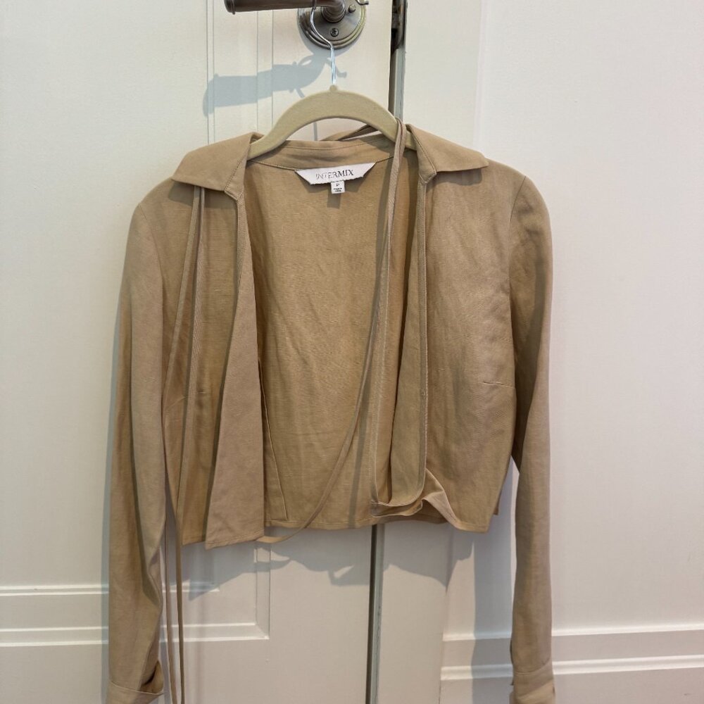 Intermix Tan Long Sleeve Wrap Top